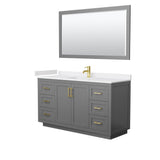 Wyndham Collection - Miranda 60 Inch Single Bathroom Vanity in Dark Gray, White Cultured Marble Countertop, Undermount Square Sink, Brushed Gold Trim, 58 Inch Mirror