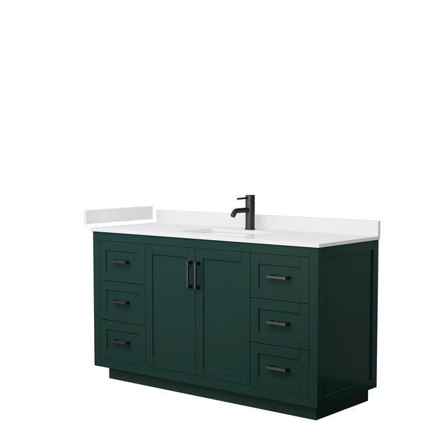 Wyndham Collection - Miranda 60 Inch Single Bathroom Vanity in Green, White Cultured Marble Countertop, Undermount Square Sink, Matte Black Trim