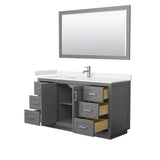 Miranda 60 Inch Single Bathroom Vanity in Dark Gray, Carrara Cultured Marble Countertop, Undermount Square Sink, Brushed Nickel Trim, 58 Inch Mirror