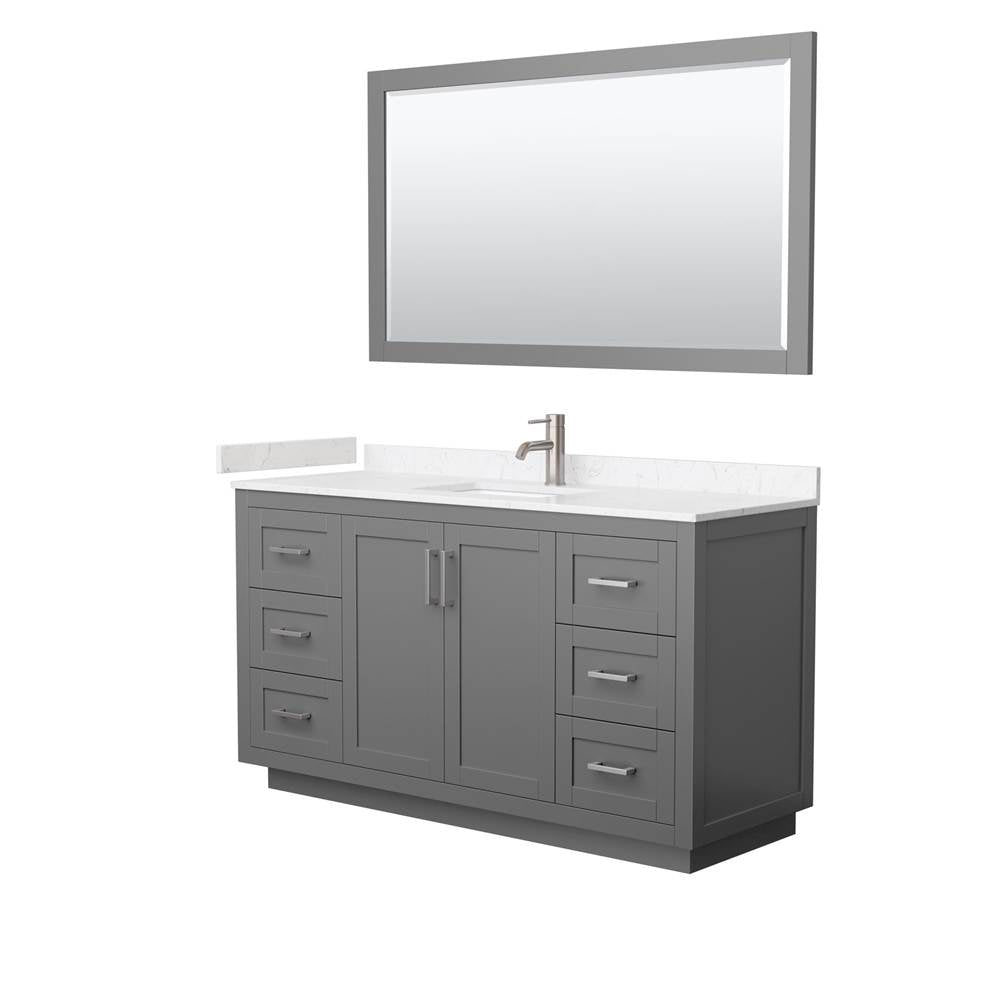 Wyndham Collection - Miranda 60 Inch Single Bathroom Vanity in Dark Gray, Carrara Cultured Marble Countertop, Undermount Square Sink, Brushed Nickel Trim, 58 Inch Mirror