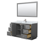 Miranda 60 Inch Single Bathroom Vanity in Dark Gray, White Carrara Marble Countertop, Undermount Square Sink, Brushed Nickel Trim, 58 Inch Mirror