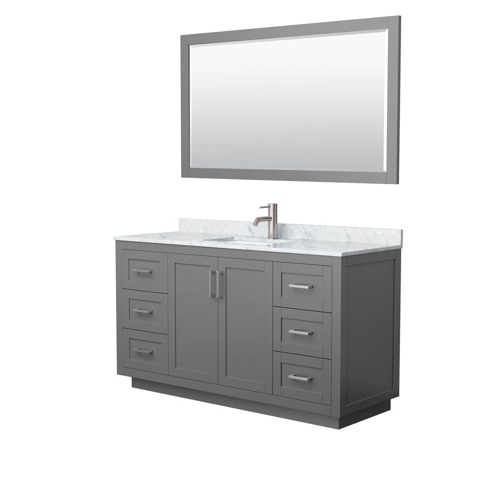 Wyndham Collection - Miranda 60 Inch Single Bathroom Vanity in Dark Gray, White Carrara Marble Countertop, Undermount Square Sink, Brushed Nickel Trim, 58 Inch Mirror