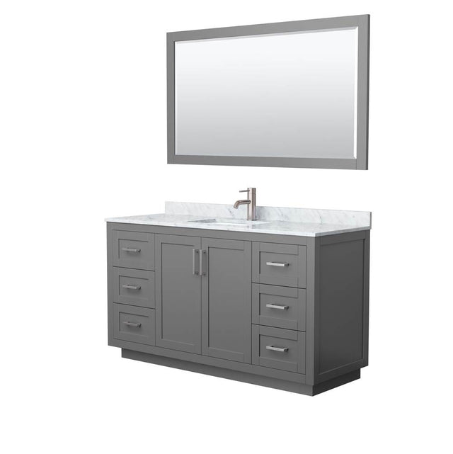 Wyndham Collection - Miranda 60 Inch Single Bathroom Vanity in Dark Gray, White Carrara Marble Countertop, Undermount Square Sink, Brushed Nickel Trim, 58 Inch Mirror