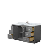 Miranda 60 Inch Single Bathroom Vanity in Dark Gray, White Carrara Marble Countertop, Undermount Square Sink, Brushed Nickel Trim