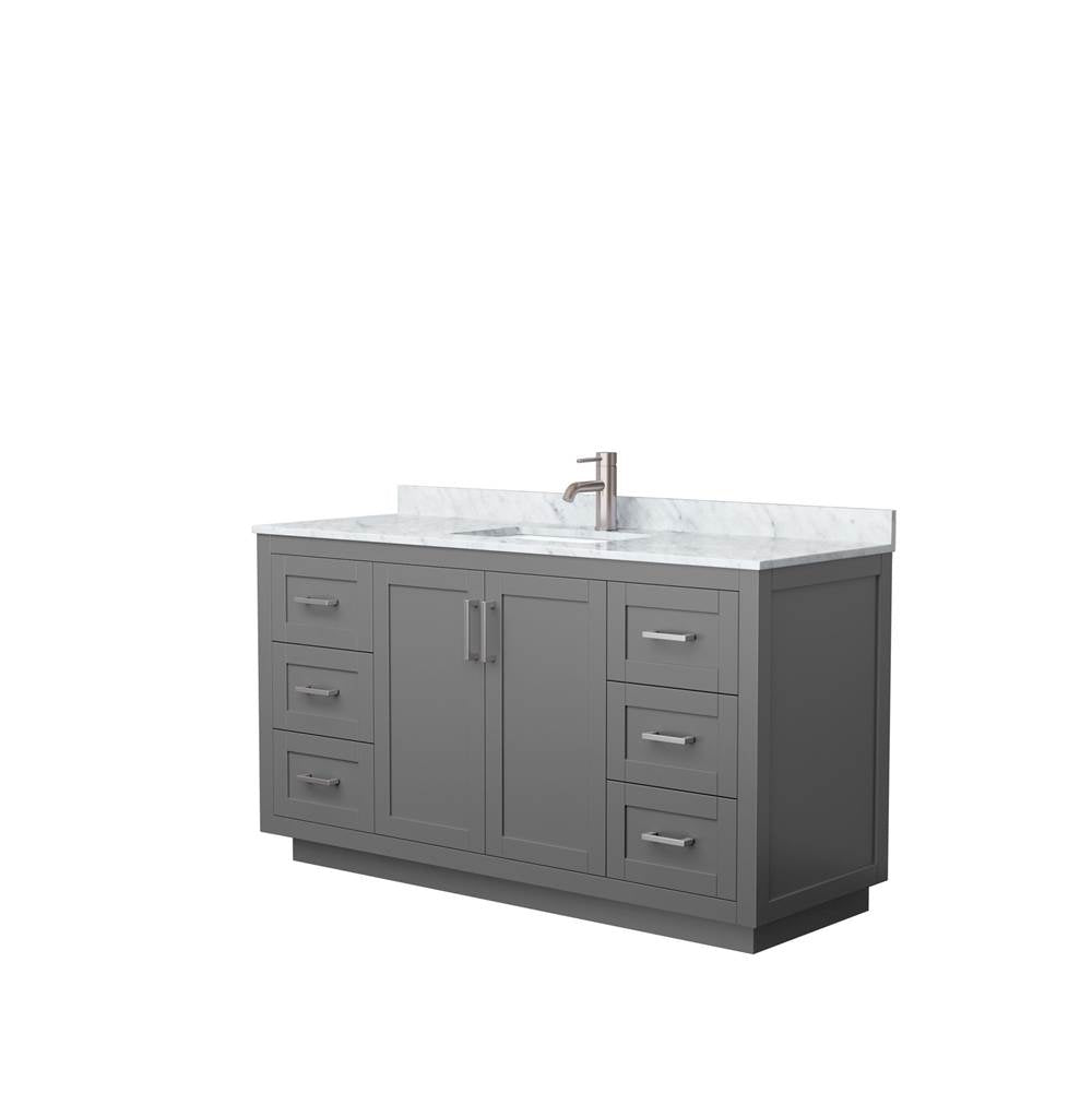 Wyndham Collection - Miranda 60 Inch Single Bathroom Vanity in Dark Gray, White Carrara Marble Countertop, Undermount Square Sink, Brushed Nickel Trim