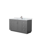 Wyndham Collection - Miranda 60 Inch Single Bathroom Vanity in Dark Gray, White Carrara Marble Countertop, Undermount Square Sink, Brushed Nickel Trim