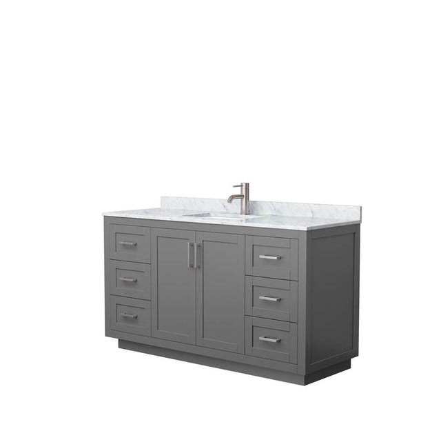 Wyndham Collection - Miranda 60 Inch Single Bathroom Vanity in Dark Gray, White Carrara Marble Countertop, Undermount Square Sink, Brushed Nickel Trim