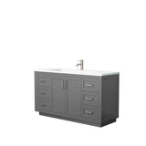 Wyndham Collection - Miranda 60 Inch Single Bathroom Vanity in Dark Gray, 1.25 Inch Thick Matte White Solid Surface Countertop, Integrated Sink, Brushed Nickel Trim