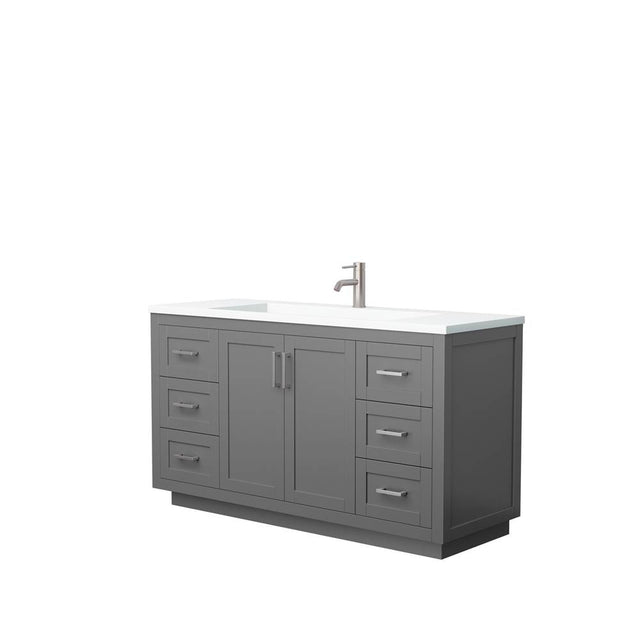 Wyndham Collection - Miranda 60 Inch Single Bathroom Vanity in Dark Gray, 1.25 Inch Thick Matte White Solid Surface Countertop, Integrated Sink, Brushed Nickel Trim