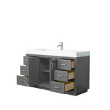 Miranda 60 Inch Single Bathroom Vanity in Dark Gray, 4 Inch Thick Matte White Solid Surface Countertop, Integrated Sink, Brushed Nickel Trim
