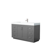 Wyndham Collection - Miranda 60 Inch Single Bathroom Vanity in Dark Gray, 4 Inch Thick Matte White Solid Surface Countertop, Integrated Sink, Brushed Nickel Trim
