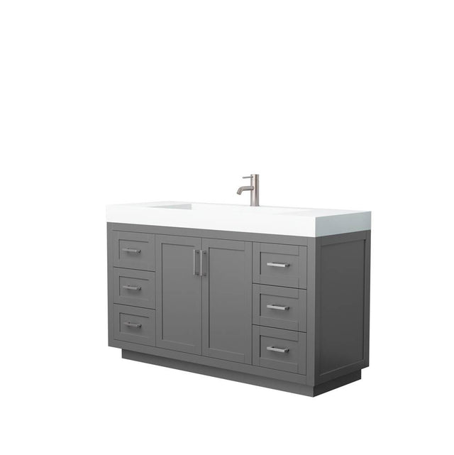 Wyndham Collection - Miranda 60 Inch Single Bathroom Vanity in Dark Gray, 4 Inch Thick Matte White Solid Surface Countertop, Integrated Sink, Brushed Nickel Trim