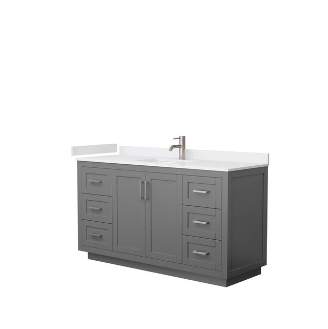 Wyndham Collection - Miranda 60 Inch Single Bathroom Vanity in Dark Gray, White Cultured Marble Countertop, Undermount Square Sink, Brushed Nickel Trim