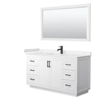 Wyndham Collection - Miranda 60 Inch Single Bathroom Vanity in White, Carrara Cultured Marble Countertop, Undermount Square Sink, Matte Black Trim, 58 Inch Mirror