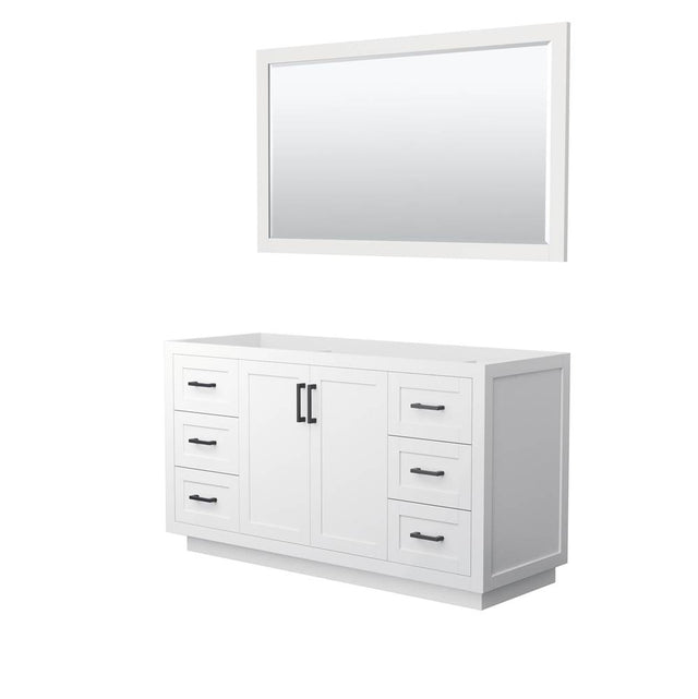 Wyndham Collection - Miranda 60 Inch Single Bathroom Vanity in White, No Countertop, No Sink, Matte Black Trim, 58 Inch Mirror