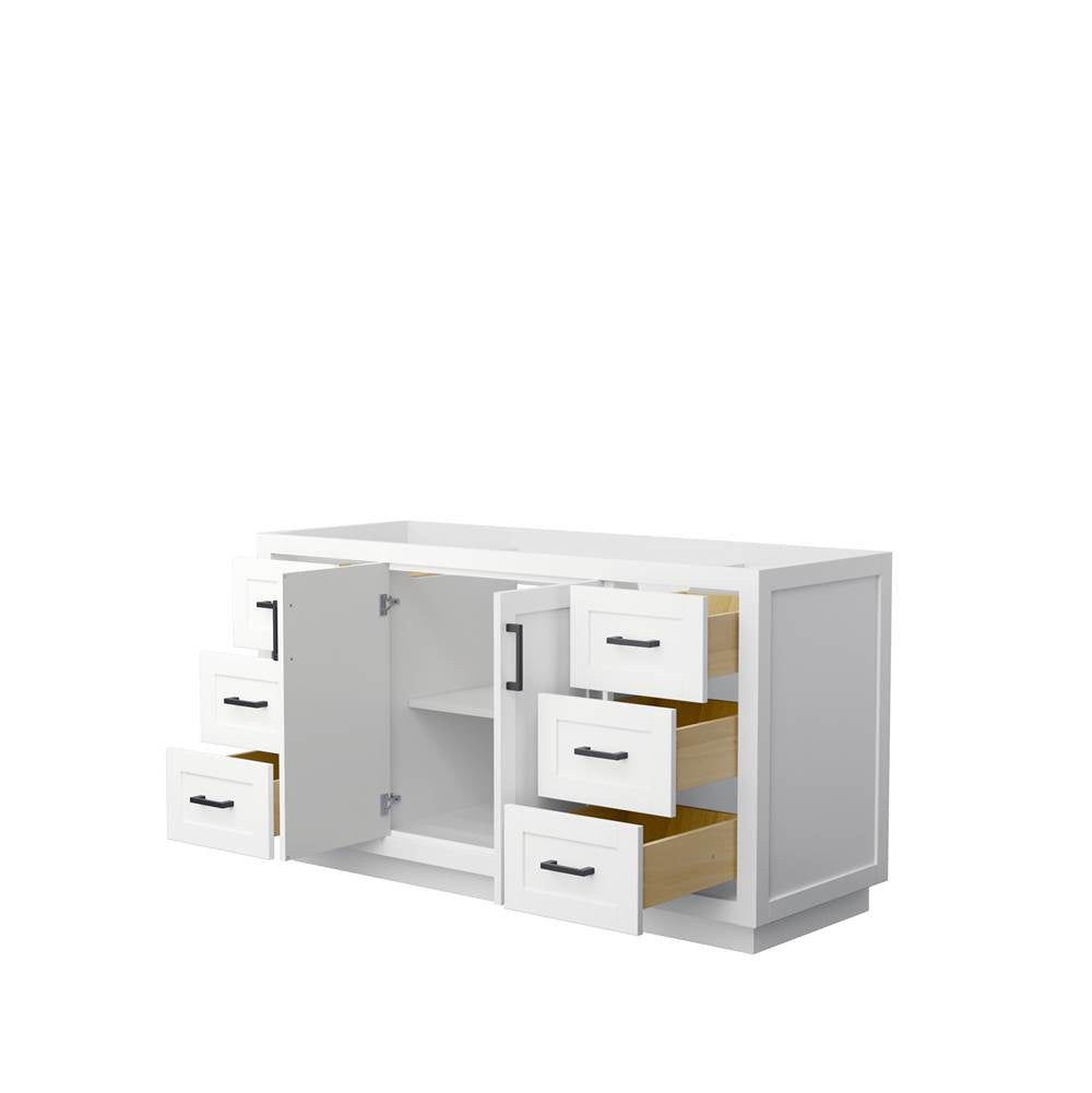 Miranda 60 Inch Single Bathroom Vanity in White, No Countertop, No Sink, Matte Black Trim