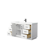 Miranda 60 Inch Single Bathroom Vanity in White, 1.25 Inch Thick Matte White Solid Surface Countertop, Integrated Sink, Matte Black Trim