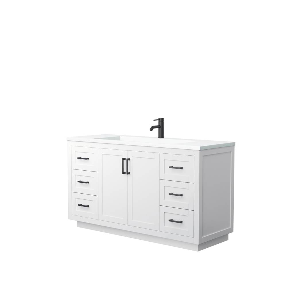 Wyndham Collection - Miranda 60 Inch Single Bathroom Vanity in White, 1.25 Inch Thick Matte White Solid Surface Countertop, Integrated Sink, Matte Black Trim