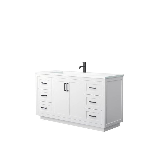 Wyndham Collection - Miranda 60 Inch Single Bathroom Vanity in White, 1.25 Inch Thick Matte White Solid Surface Countertop, Integrated Sink, Matte Black Trim