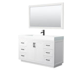 Wyndham Collection - Miranda 60 Inch Single Bathroom Vanity in White, 4 Inch Thick Matte White Solid Surface Countertop, Integrated Sink, Matte Black Trim, 58 Inch Mirror