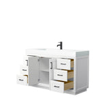 Miranda 60 Inch Single Bathroom Vanity in White, 4 Inch Thick Matte White Solid Surface Countertop, Integrated Sink, Matte Black Trim