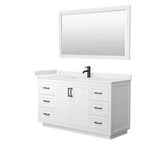 Wyndham Collection - Miranda 60 Inch Single Bathroom Vanity in White, White Cultured Marble Countertop, Undermount Square Sink, Matte Black Trim, 58 Inch Mirror