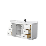 Miranda 60 Inch Single Bathroom Vanity in White, White Cultured Marble Countertop, Undermount Square Sink, Matte Black Trim