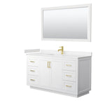 Wyndham Collection - Miranda 60 Inch Single Bathroom Vanity in White, Carrara Cultured Marble Countertop, Undermount Square Sink, Brushed Gold Trim, 58 Inch Mirror