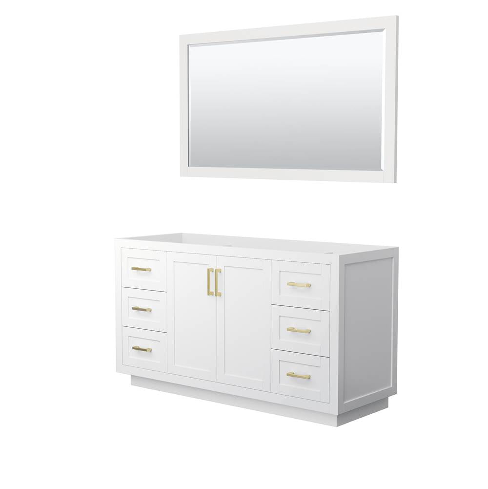 Wyndham Collection - Miranda 60 Inch Single Bathroom Vanity in White, No Countertop, No Sink, Brushed Gold Trim, 58 Inch Mirror