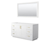 Wyndham Collection - Miranda 60 Inch Single Bathroom Vanity in White, No Countertop, No Sink, Brushed Gold Trim, 58 Inch Mirror
