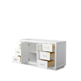 Miranda 60 Inch Single Bathroom Vanity in White, No Countertop, No Sink, Brushed Gold Trim