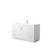 Wyndham Collection - Miranda 60 Inch Single Bathroom Vanity in White, 1.25 Inch Thick Matte White Solid Surface Countertop, Integrated Sink, Brushed Gold Trim