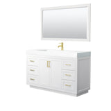 Wyndham Collection - Miranda 60 Inch Single Bathroom Vanity in White, 4 Inch Thick Matte White Solid Surface Countertop, Integrated Sink, Brushed Gold Trim, 58 Inch Mirror