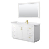Wyndham Collection - Miranda 60 Inch Single Bathroom Vanity in White, White Cultured Marble Countertop, Undermount Square Sink, Brushed Gold Trim, 58 Inch Mirror