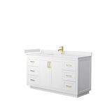 Wyndham Collection - Miranda 60 Inch Single Bathroom Vanity in White, White Cultured Marble Countertop, Undermount Square Sink, Brushed Gold Trim