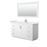 Wyndham Collection - Miranda 60 Inch Single Bathroom Vanity in White, Carrara Cultured Marble Countertop, Undermount Square Sink, Brushed Nickel Trim, 58 Inch Mirror