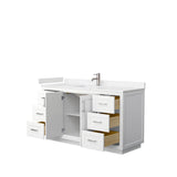 Miranda 60 Inch Single Bathroom Vanity in White, Carrara Cultured Marble Countertop, Undermount Square Sink, Brushed Nickel Trim