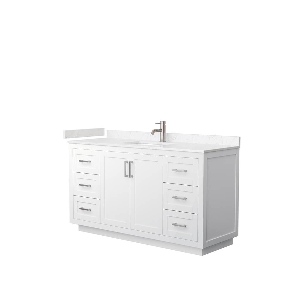 Wyndham Collection - Miranda 60 Inch Single Bathroom Vanity in White, Carrara Cultured Marble Countertop, Undermount Square Sink, Brushed Nickel Trim
