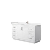 Wyndham Collection - Miranda 60 Inch Single Bathroom Vanity in White, Carrara Cultured Marble Countertop, Undermount Square Sink, Brushed Nickel Trim
