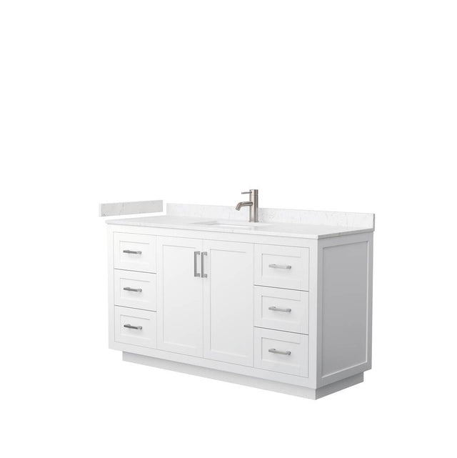 Wyndham Collection - Miranda 60 Inch Single Bathroom Vanity in White, Carrara Cultured Marble Countertop, Undermount Square Sink, Brushed Nickel Trim