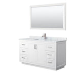 Wyndham Collection - Miranda 60 Inch Single Bathroom Vanity in White, White Carrara Marble Countertop, Undermount Square Sink, Brushed Nickel Trim, 58 Inch Mirror
