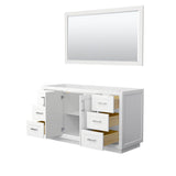 Miranda 60 Inch Single Bathroom Vanity in White, No Countertop, No Sink, Brushed Nickel Trim, 58 Inch Mirror