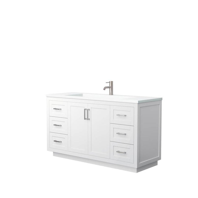 Wyndham Collection - Miranda 60 Inch Single Bathroom Vanity in White, 1.25 Inch Thick Matte White Solid Surface Countertop, Integrated Sink, Brushed Nickel Trim