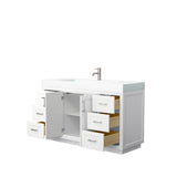 Miranda 60 Inch Single Bathroom Vanity in White, 4 Inch Thick Matte White Solid Surface Countertop, Integrated Sink, Brushed Nickel Trim