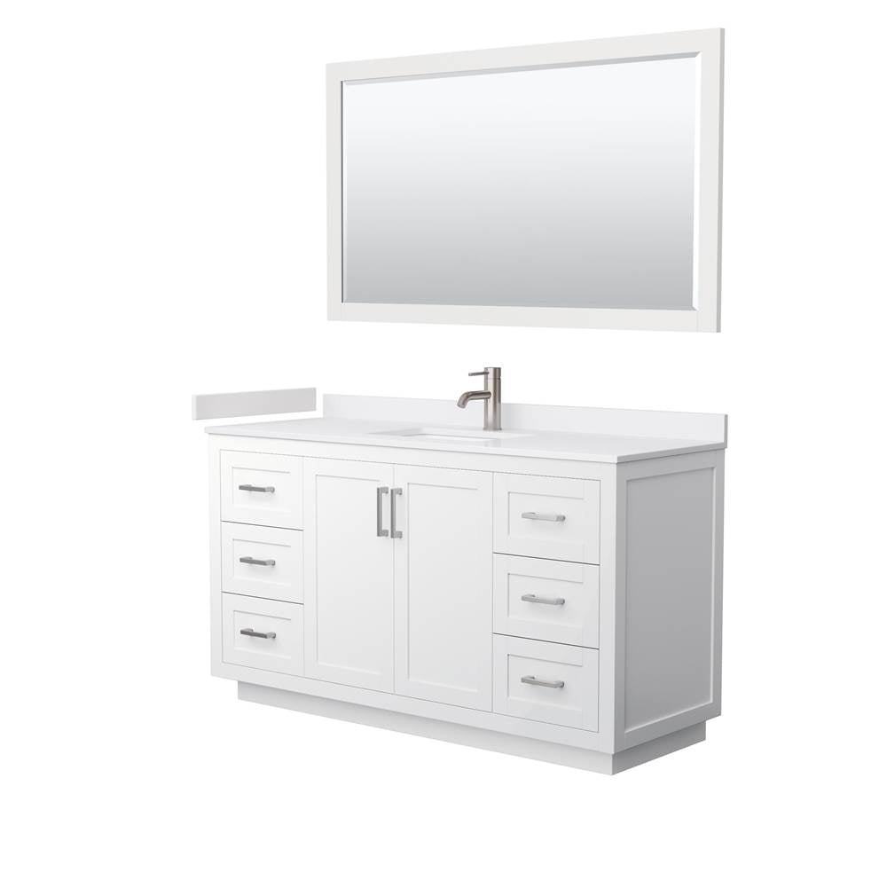 Wyndham Collection - Miranda 60 Inch Single Bathroom Vanity in White, White Cultured Marble Countertop, Undermount Square Sink, Brushed Nickel Trim, 58 Inch Mirror