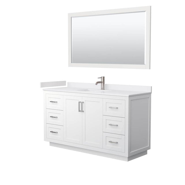 Wyndham Collection - Miranda 60 Inch Single Bathroom Vanity in White, White Cultured Marble Countertop, Undermount Square Sink, Brushed Nickel Trim, 58 Inch Mirror
