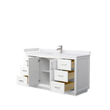 Miranda 60 Inch Single Bathroom Vanity in White, White Cultured Marble Countertop, Undermount Square Sink, Brushed Nickel Trim