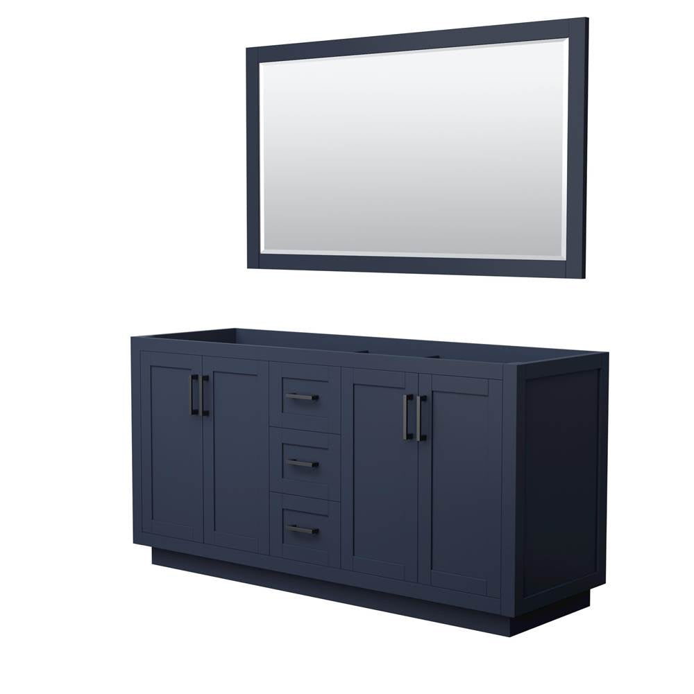 Wyndham Collection - Miranda 66 Inch Double Bathroom Vanity in Dark Blue, No Countertop, No Sink, Matte Black Trim, 58 Inch Mirror