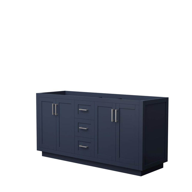Wyndham Collection - Miranda 66 Inch Double Bathroom Vanity in Dark Blue, No Countertop, No Sink, Brushed Nickel Trim