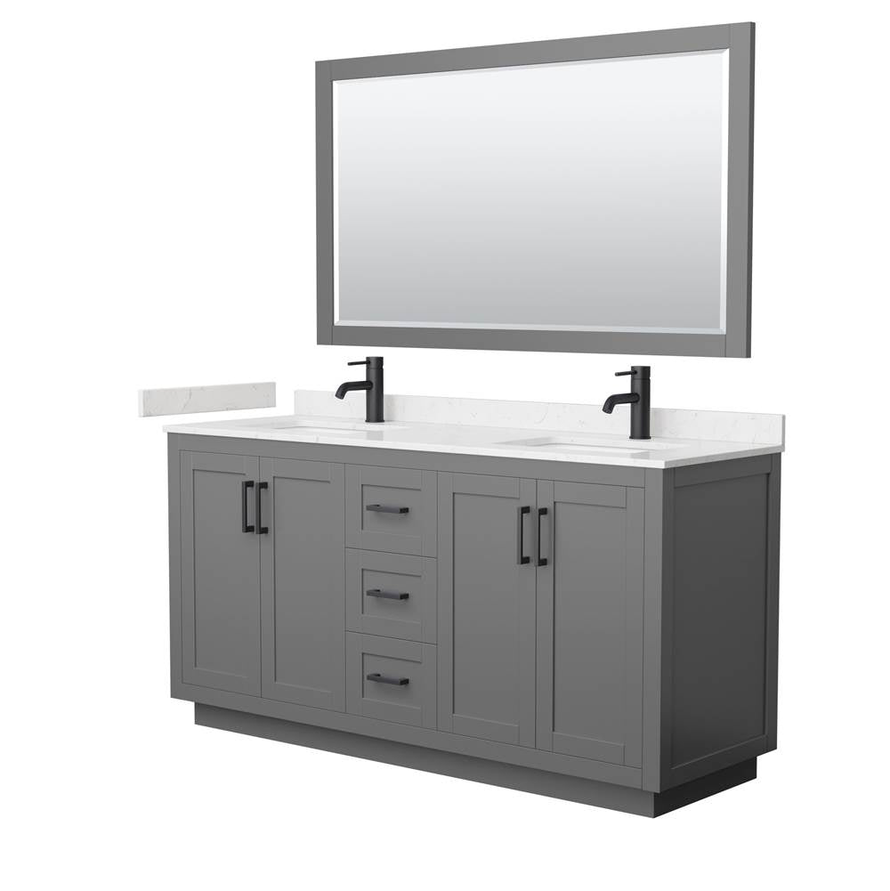 Wyndham Collection - Miranda 66 Inch Double Bathroom Vanity in Dark Gray, Carrara Cultured Marble Countertop, Undermount Square Sinks, Matte Black Trim, 58 Inch Mirror